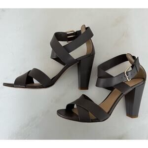 J.Crew Women’s Mari Leather Heeled Sandal in Dusty Charcoal Gray Size 7 Ret $228